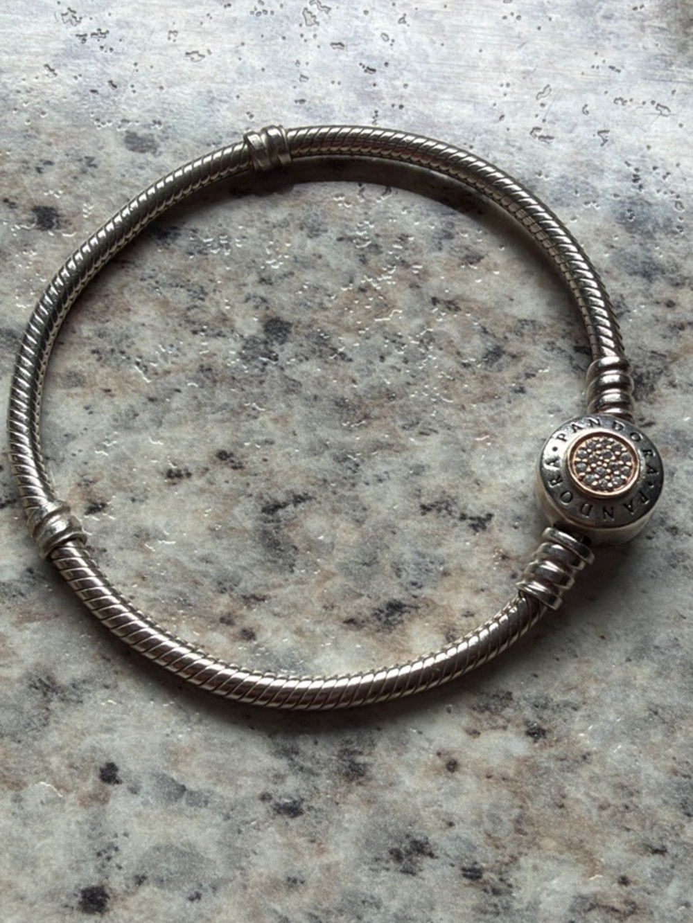 Pandora Silver Snake Chain Bracelet with Pave Clasp
